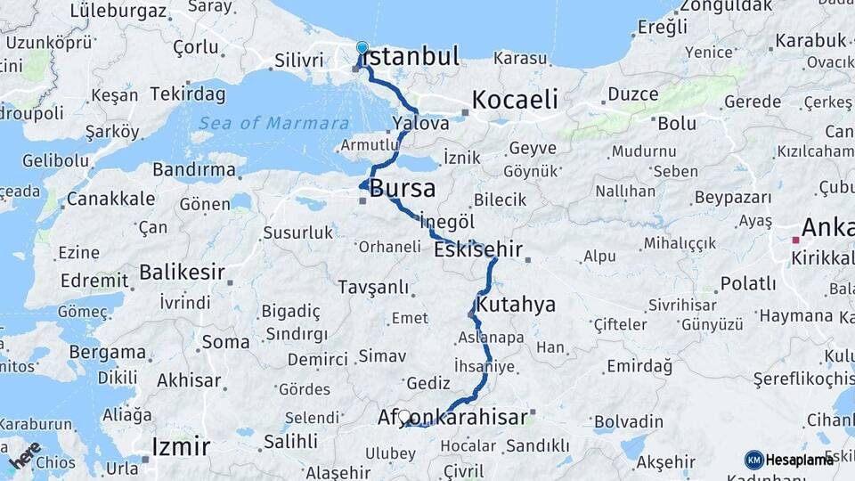 İstanbul Sarıyer Uşak Arası Kaç Km - Yol Haritası