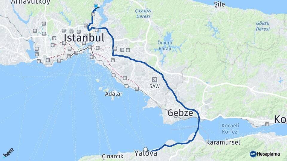 İstanbul Sarıyer Yalova Arası Kaç Km - Yol Haritası