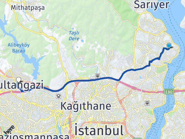 İstanbul Sarıyer Yeniköy Sultangazi Arası Kaç Km - Yol Haritası
