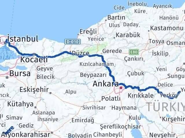 İstanbul Sarıyer Yozgat Arası Kaç Km - Yol Haritası