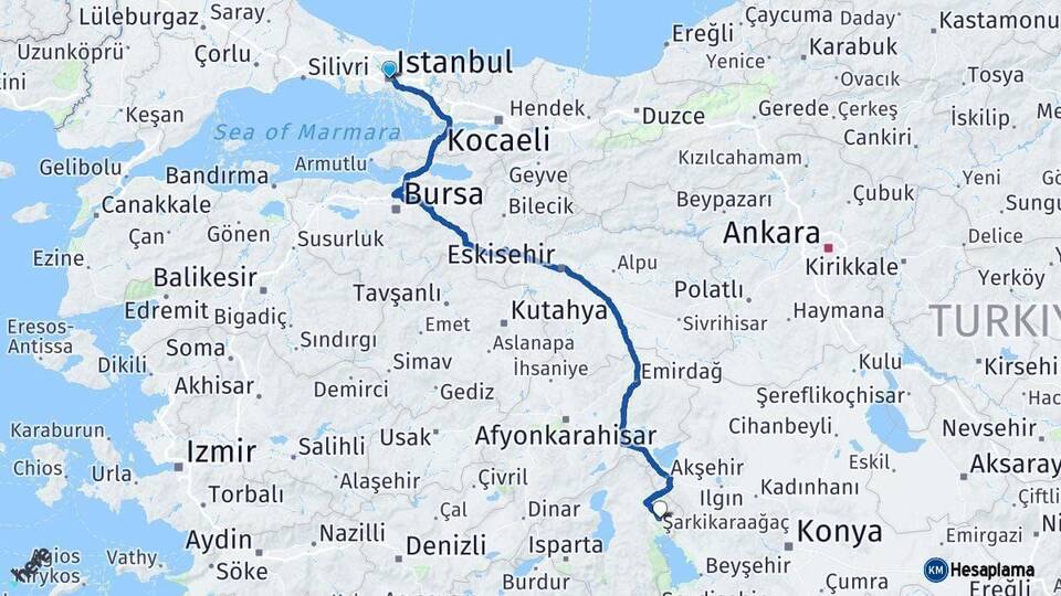 İstanbul Şarkikaraağaç Isparta Arası Kaç Km - Yol Haritası