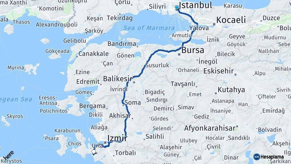 İstanbul Seferihisar İzmir Arası Kaç Km - Yol Haritası