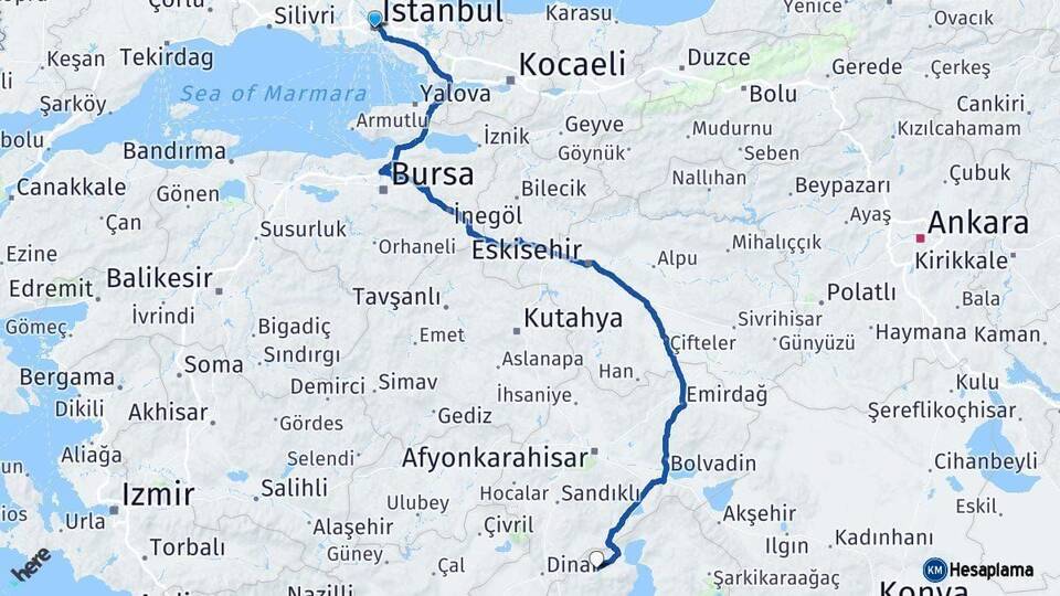 İstanbul Senirkent Isparta Arası Kaç Km - Yol Haritası