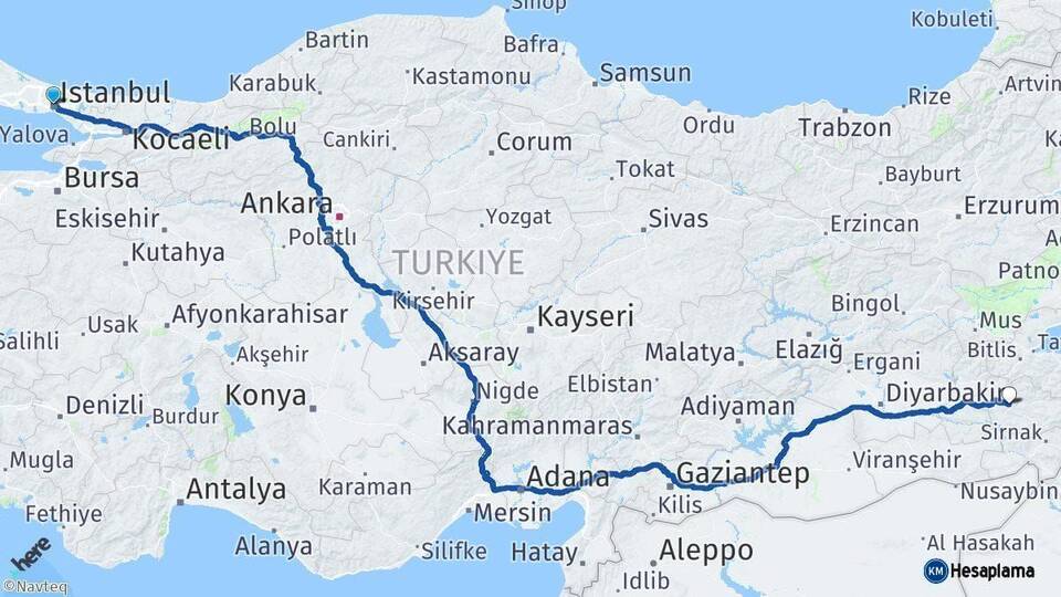 İstanbul Siirt Arası Kaç Km - Yol Haritası