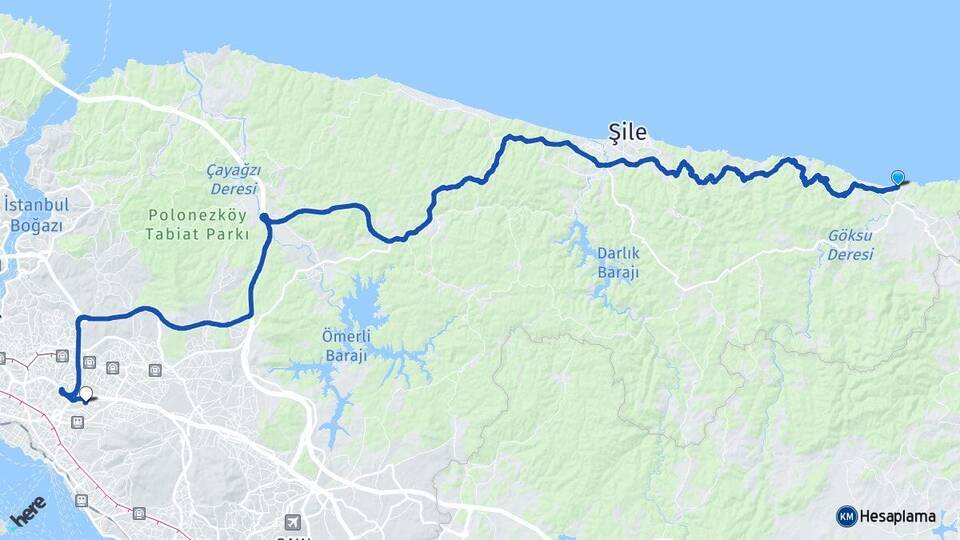 İstanbul Şile Ağva Ataşehir Arası Kaç Km - Yol Haritası