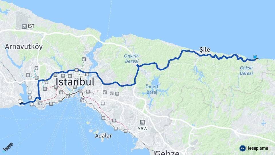 İstanbul Şile Ağva Avcılar Arası Kaç Km - Yol Haritası