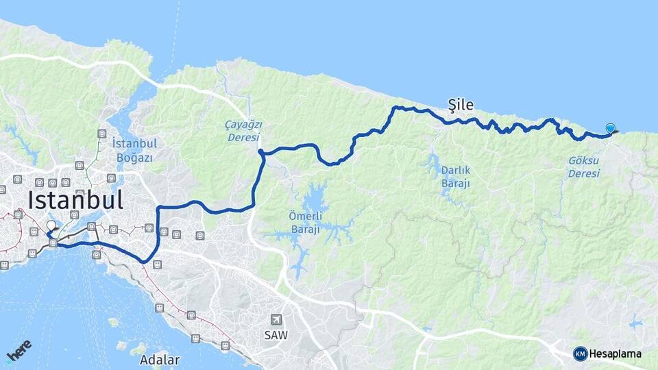 İstanbul Şile Ağva Fatih Arası Kaç Km - Yol Haritası