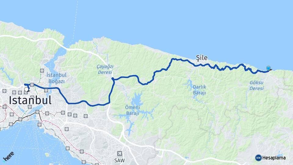 İstanbul Şile Ağva Kağıthane Arası Kaç Km - Yol Haritası