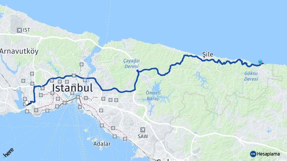 İstanbul Şile Ağva Küçükçekmece Arası Kaç Km - Yol Haritası