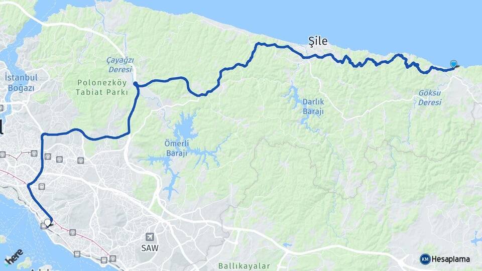 İstanbul Şile Ağva Maltepe Arası Kaç Km - Yol Haritası