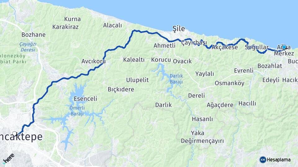 İstanbul Şile Ağva Sancaktepe Arası Kaç Km - Yol Haritası