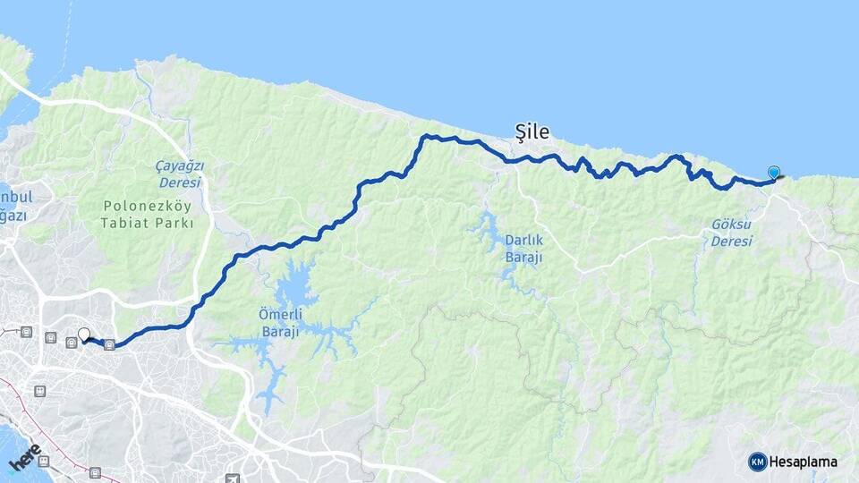 İstanbul Şile Ağva Ümraniye Arası Kaç Km - Yol Haritası