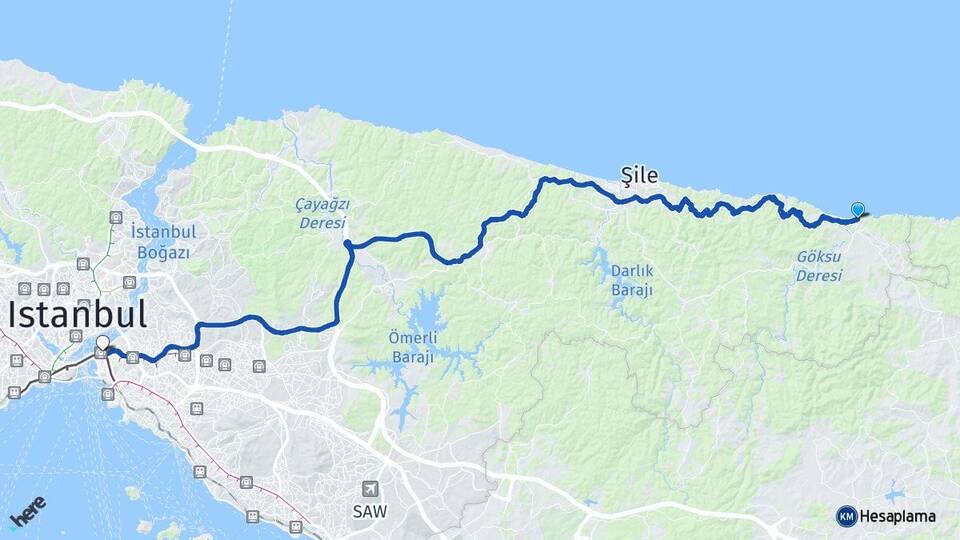 İstanbul Şile Ağva Üsküdar Arası Kaç Km - Yol Haritası