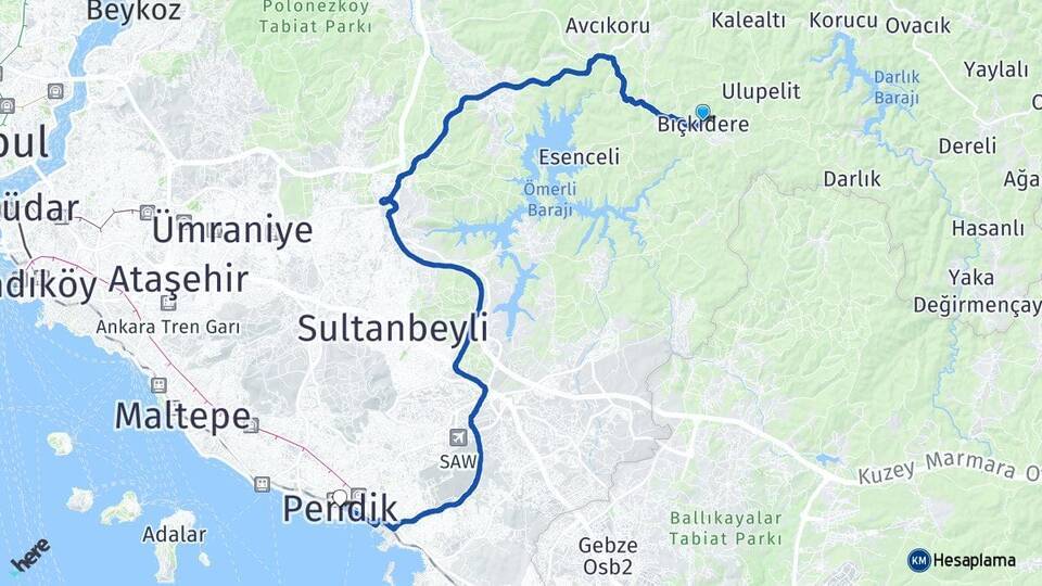 Bıçkıdere Pendik Arası Kaç Km - Yol Tarifi