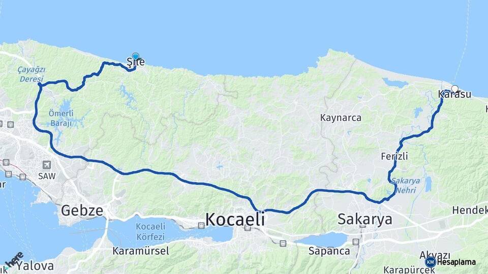 İstanbul Şile Karasu Sakarya Arası Kaç Km - Yol Haritası