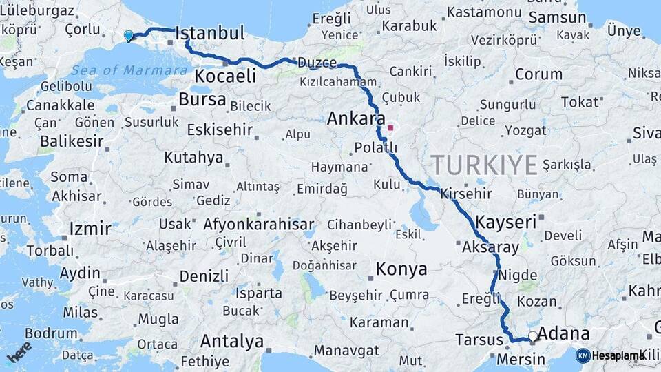 İstanbul Silivri Adana Arası Kaç Km - Yol Haritası