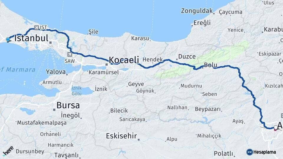 İstanbul Silivri Ankara Arası Kaç Km - Yol Haritası