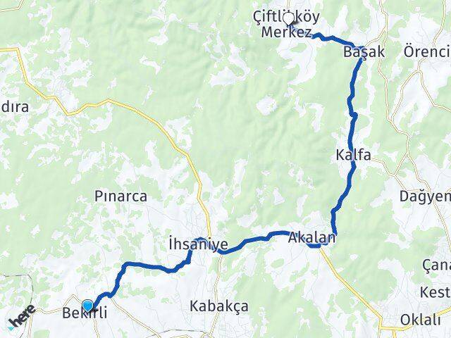 Bekirli Çiftlikköy Arası Kaç Km - Yol Tarifi