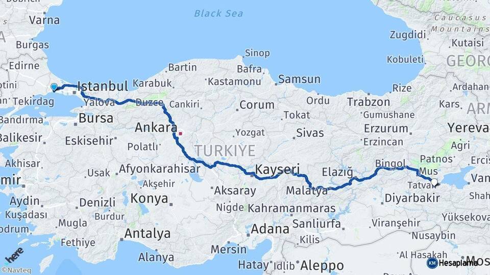 İstanbul Silivri Bitlis Arası Kaç Km - Yol Haritası
