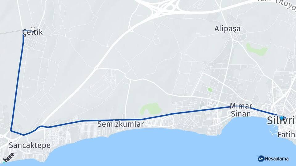 İstanbul Silivri Çeltik Silivri Arası Kaç Km - Yol Haritası