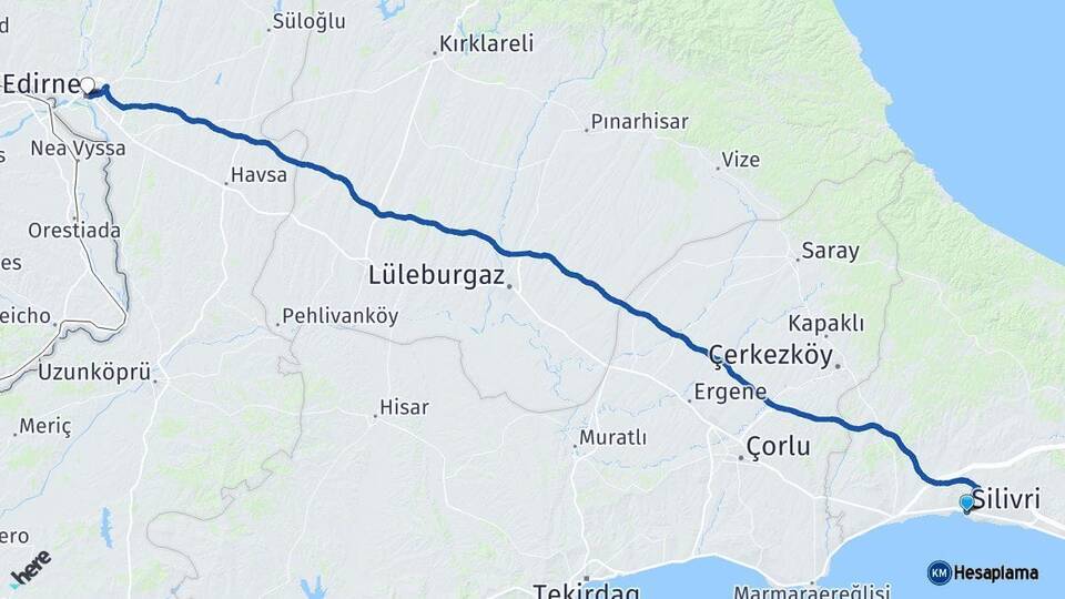 İstanbul Silivri Edirne Arası Kaç Km - Yol Haritası