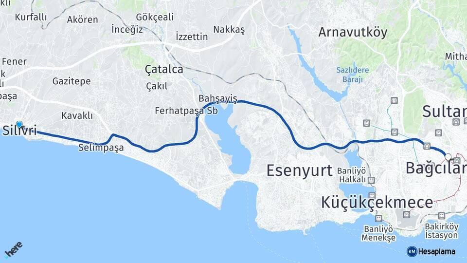 İstanbul Silivri Esenler Arası Kaç Km - Yol Haritası