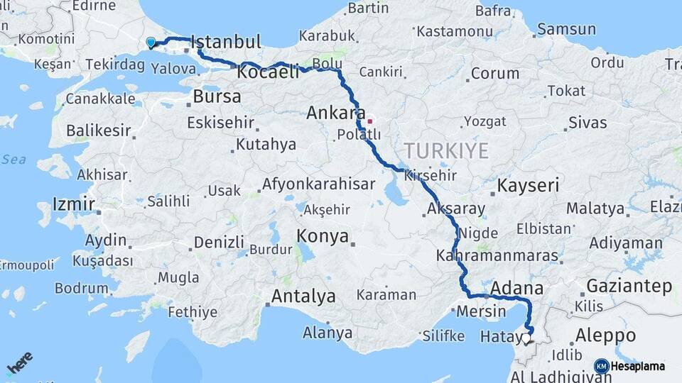 İstanbul Silivri Hatay Arası Kaç Km - Yol Haritası