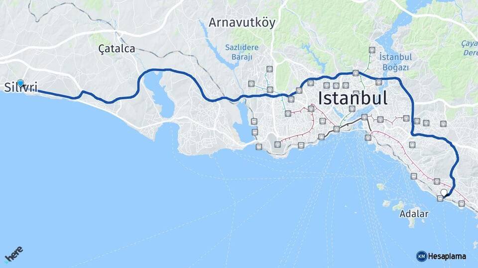 İstanbul Silivri Kartal Arası Kaç Km - Yol Haritası