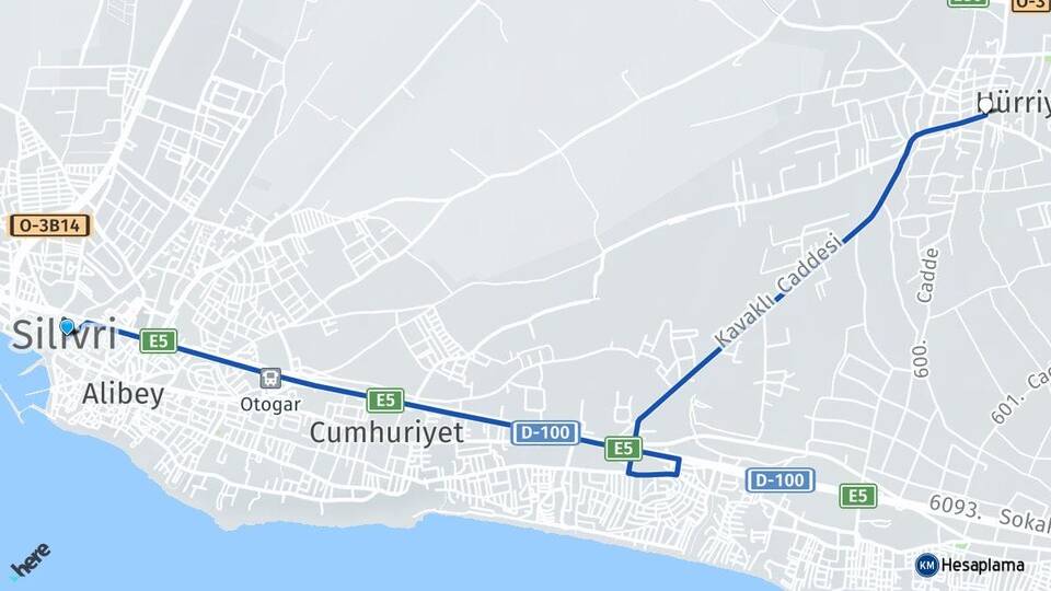 İstanbul Silivri Kavaklı Silivri Arası Kaç Km - Yol Haritası
