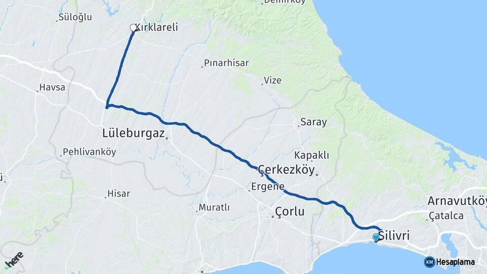 İstanbul Silivri Kırklareli Arası Kaç Km - Yol Haritası