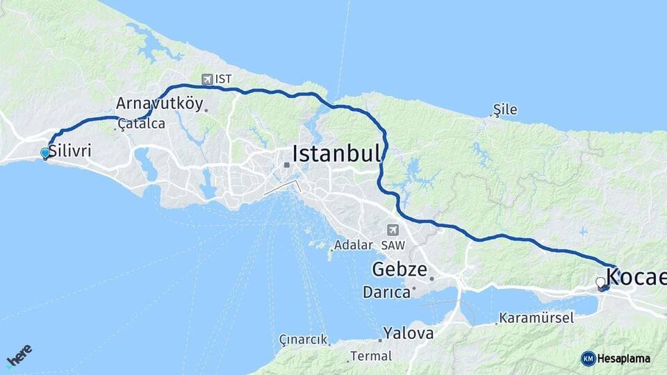 İstanbul Silivri Kocaeli Arası Kaç Km - Yol Haritası