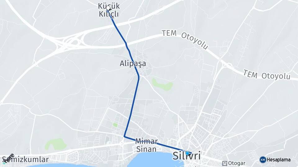 İstanbul Silivri Küçük Kılıçlı Silivri Arası Kaç Km - Yol Haritası