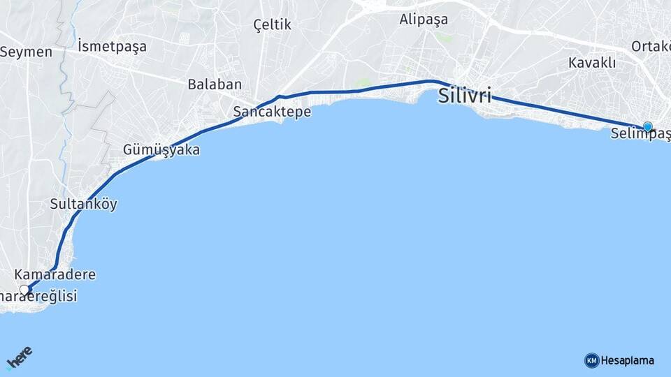 İstanbul Silivri Selimpaşa Marmaraereğlisi Tekirdağ Arası Kaç Km - Yol Haritası