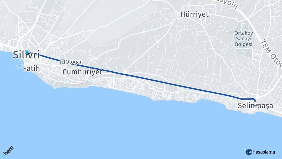 İstanbul Silivri Selimpaşa Silivri Arası Kaç Km - Yol Haritası
