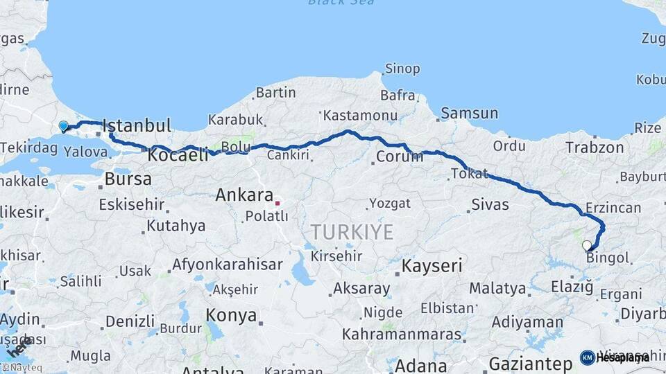 İstanbul Silivri Tunceli Arası Kaç Km - Yol Haritası