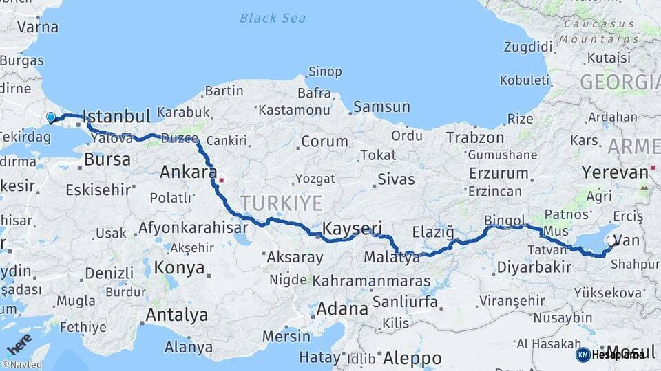 İstanbul Silivri Van Arası Kaç Km - Yol Haritası