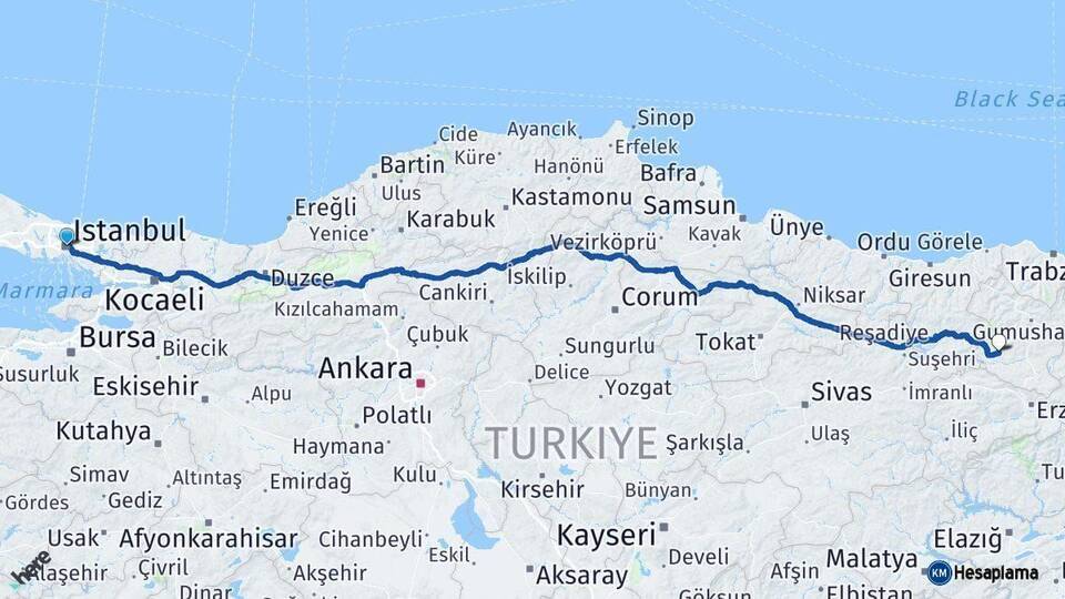 İstanbul Şiran Arası Kaç Km - Yol Tarifi