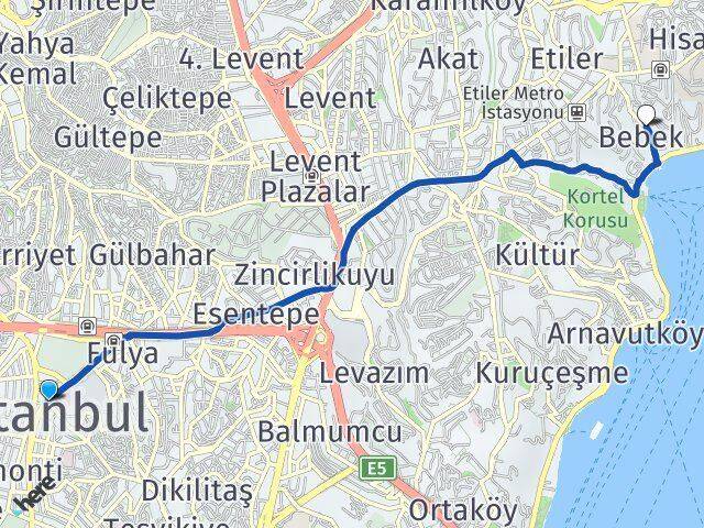 İstanbul Şişli Bebek Beşiktaş Arası Kaç Km - Yol Haritası
