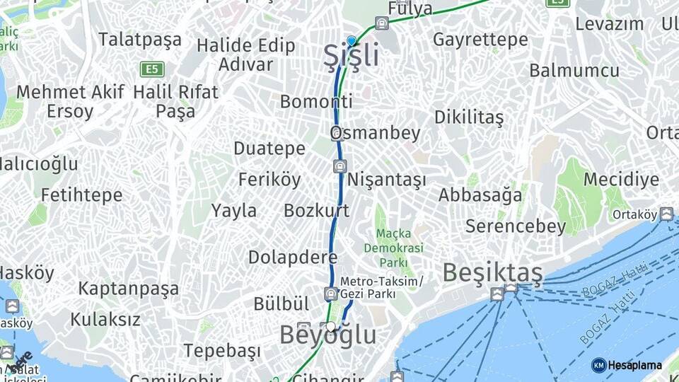 İstanbul Şişli Beyoğlu Arası Kaç Km - Yol Haritası