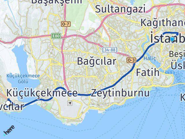 İstanbul Şişli Bomonti Avcılar Arası Kaç Km - Yol Haritası