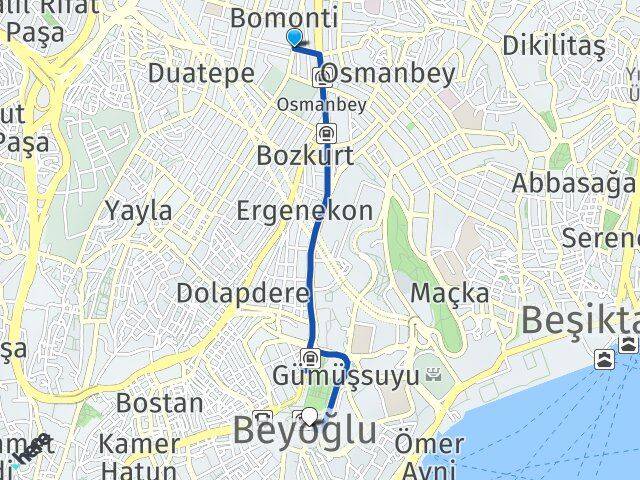 İstanbul Şişli Bomonti Beyoğlu Arası Kaç Km - Yol Haritası