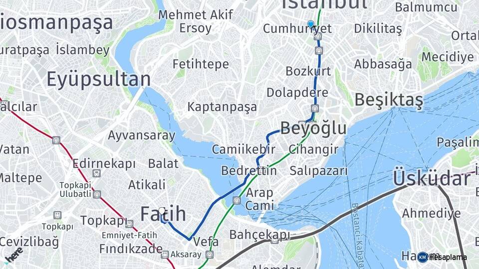 İstanbul Şişli Bomonti Fatih Arası Kaç Km - Yol Haritası