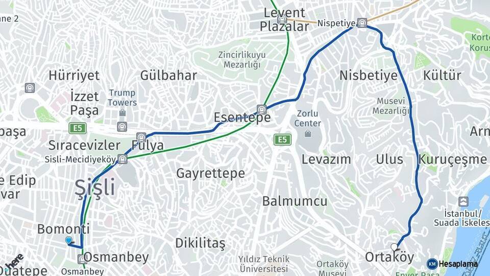 Bomonti Ortaköy Arası Kaç Km - Yol Tarifi