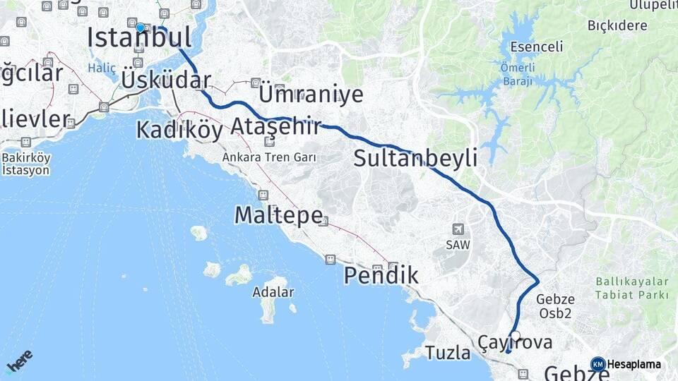 İstanbul Şişli Çayırova Kocaeli Arası Kaç Km - Yol Haritası
