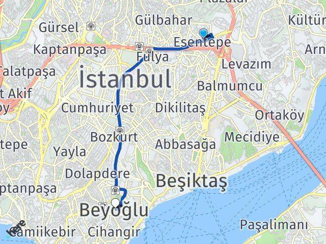 Esentepe Beyoğlu Arası Kaç Km - Yol Tarifi