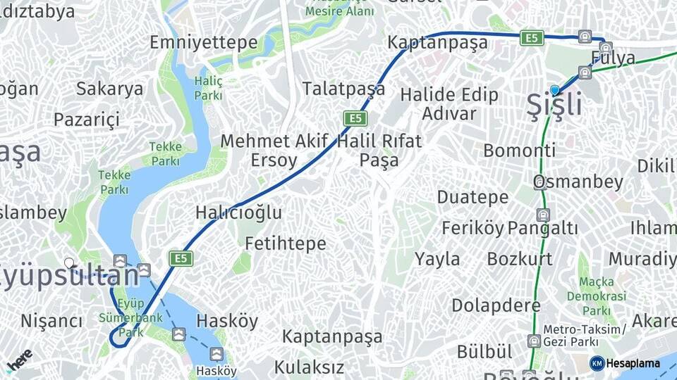 İstanbul Şişli Eyüpsultan Arası Kaç Km - Yol Haritası