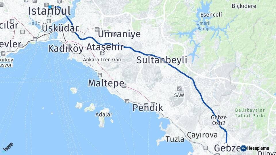 İstanbul Şişli Gebze Kocaeli Arası Kaç Km - Yol Haritası