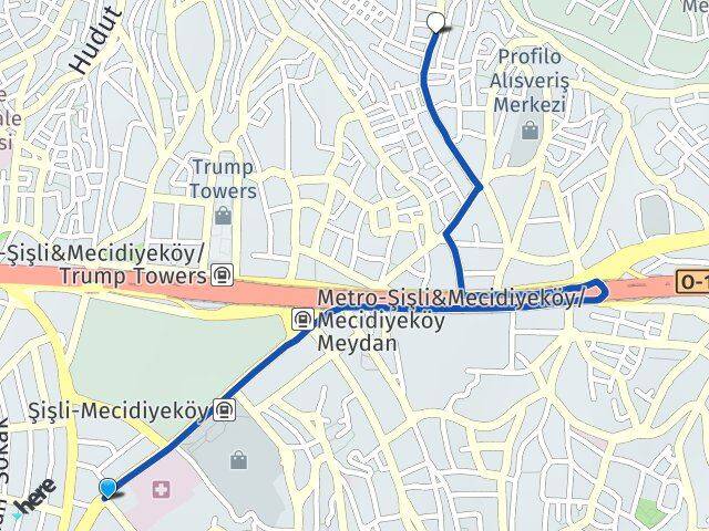 İstanbul Şişli Gülbahar Şişli Arası Kaç Km - Yol Haritası