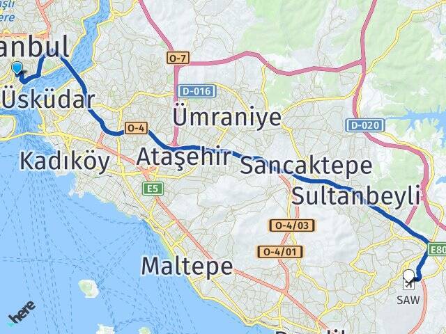 Harbiye Sabiha Gökçen Havalimanı Arası Kaç Km - Yol Tarifi