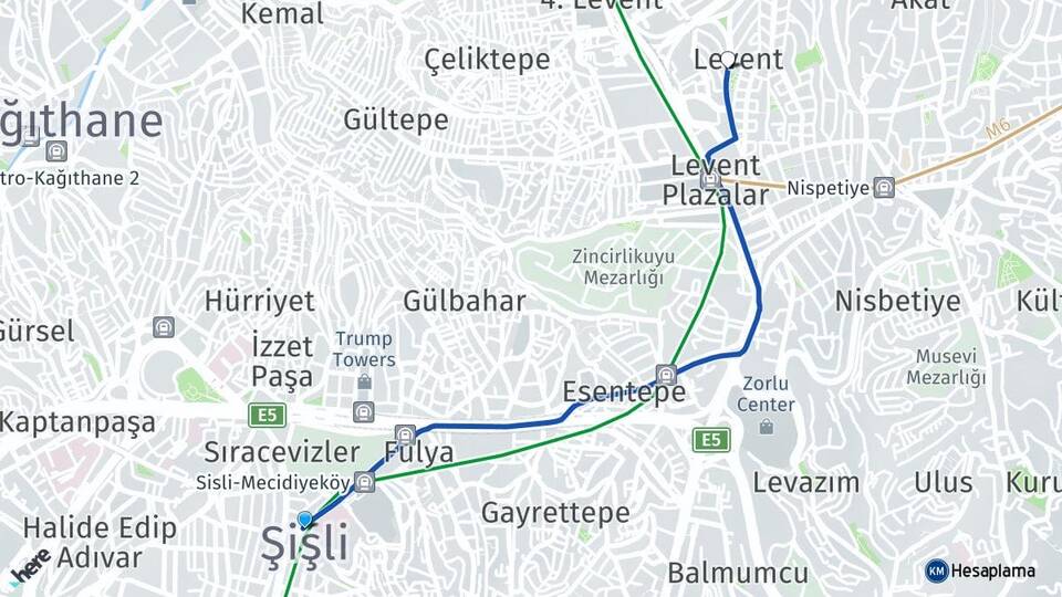 İstanbul Şişli Levent Beşiktaş Arası Kaç Km - Yol Haritası